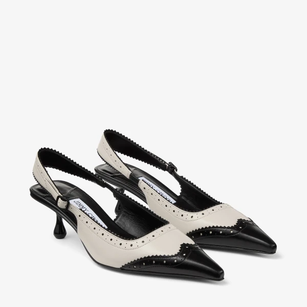 Black and Ecru Jimmy Choo Amel 50 Slingbacks, view 3 | Heels