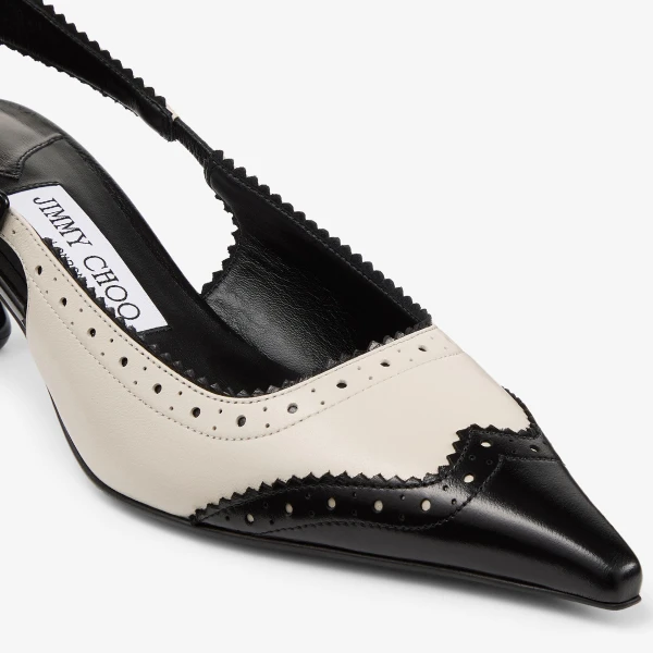 Black and Ecru Jimmy Choo Amel 50 Slingbacks, view 4 | Heels