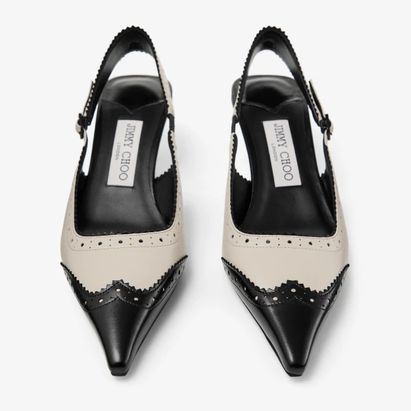 Black and Ecru Jimmy Choo Amel 50 Slingbacks, view 5 | Heels