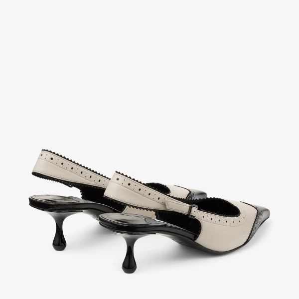 Black and Ecru Jimmy Choo Amel 50 Slingbacks, view 6 | Heels