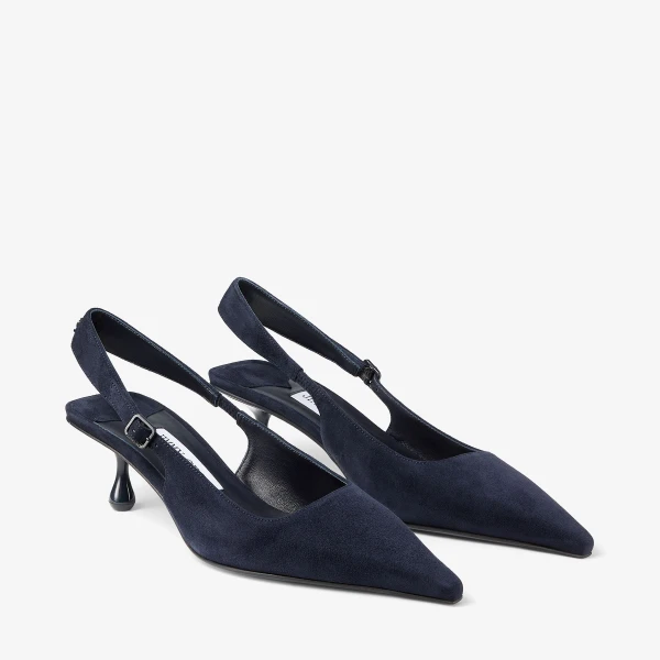 Navy Jimmy Choo Amel 50 Slingbacks, view 3 | Heels