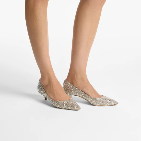 Light Soft Gold and Crystal Jimmy Choo Amelia Pumps, view 2 | Heels