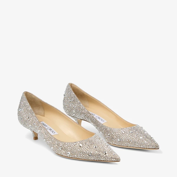 Light Soft Gold and Crystal Jimmy Choo Amelia Pumps, view 3 | Heels