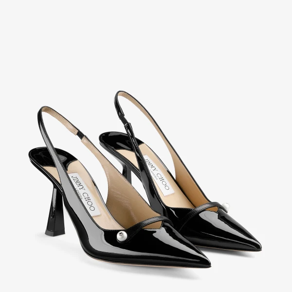 Black Jimmy Choo Amita 85 Slingbacks, view 3 | Heels