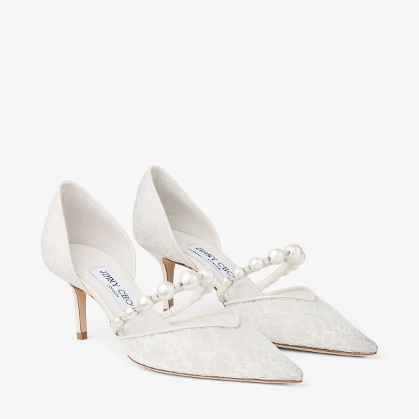 Ivory and White Jimmy Choo Aurelie 65 Pumps, view 3 | Heels