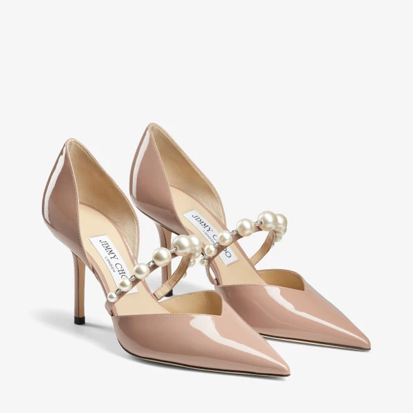 Ballet Pink and White Jimmy Choo Aurelie 85 Pumps, view 2 | Heels
