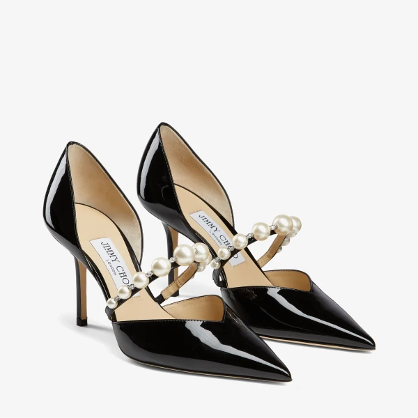 Black and White Jimmy Choo Aurelie 85 Pumps, view 2 | Heels