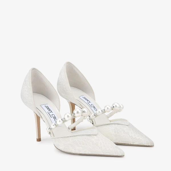 Ivory and White Jimmy Choo Aurelie 85 Pumps, view 2 | Heels