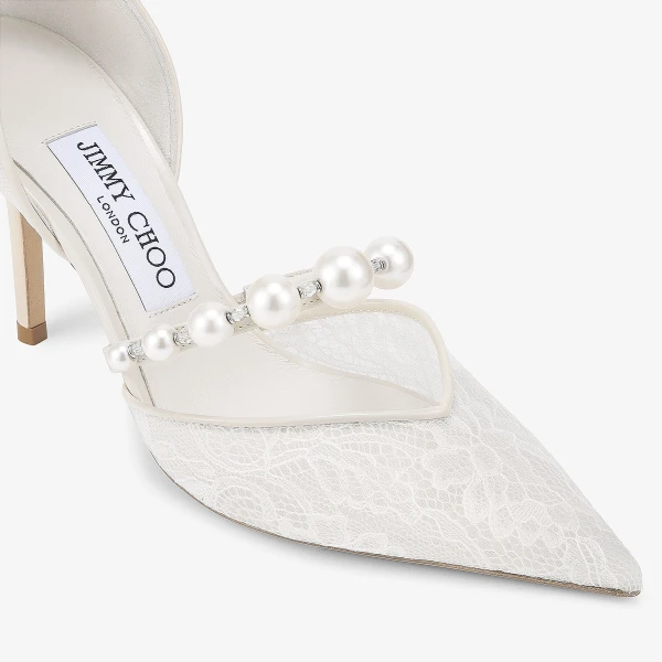 Ivory and White Jimmy Choo Aurelie 85 Pumps, view 3 | Heels