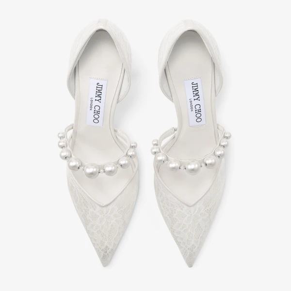 Ivory and White Jimmy Choo Aurelie 85 Pumps, view 4 | Heels