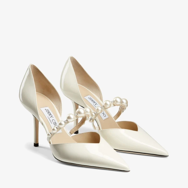 Latte and White Jimmy Choo Aurelie 85 Pumps, view 2 | Heels