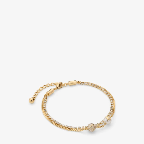Gold, White and Crystal Jimmy Choo Auri Anklet, view 2 | Jewelry