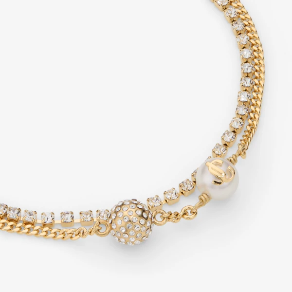 Gold, White and Crystal Jimmy Choo Auri Anklet, view 3 | Jewelry