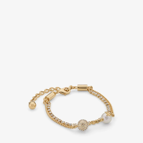 Gold, White and Crystal Jimmy Choo Auri Chain Bracelet, view 2 | Bracelets