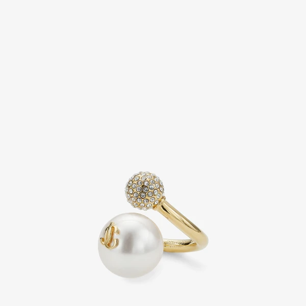 Gold, White and Crystal Jimmy Choo Auri Ring, view 3 | Rings