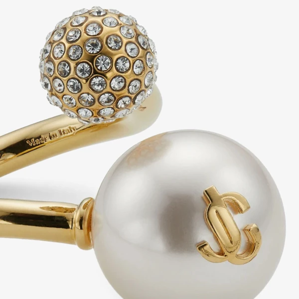 Gold, White and Crystal Jimmy Choo Auri Ring, view 4 | Rings