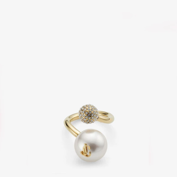 Gold, White and Crystal Jimmy Choo Auri Ring, view 5 | Rings