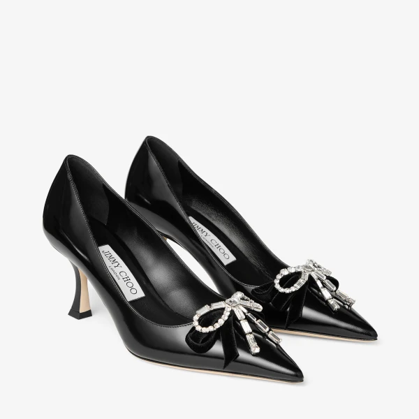 Black and Crystal Jimmy Choo Auria 70 Pumps, view 2 | Heels