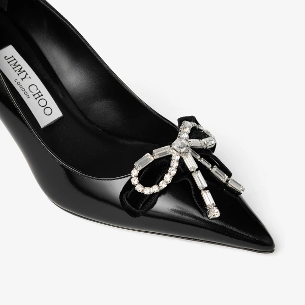 Black and Crystal Jimmy Choo Auria 70 Pumps, view 3 | Heels