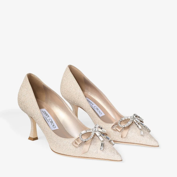 Light Soft Gold and Crystal Jimmy Choo Auria 70 Pumps, view 3 | Heels