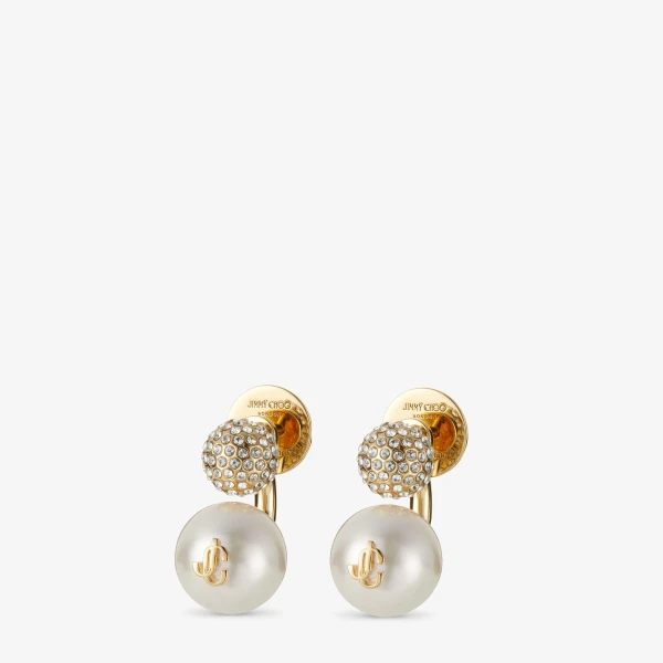Gold, White and Crystal Jimmy Choo Aurie Earrings, view 2 | Earrings