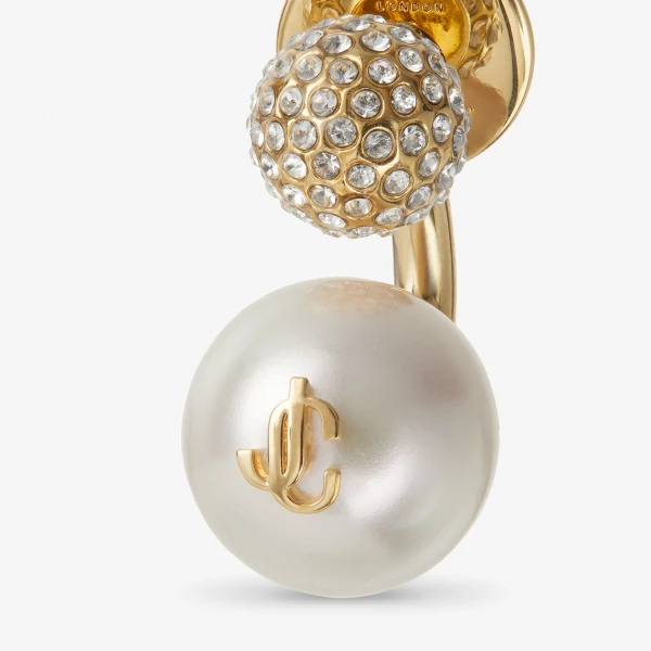 Gold, White and Crystal Jimmy Choo Aurie Earrings, view 3 | Earrings