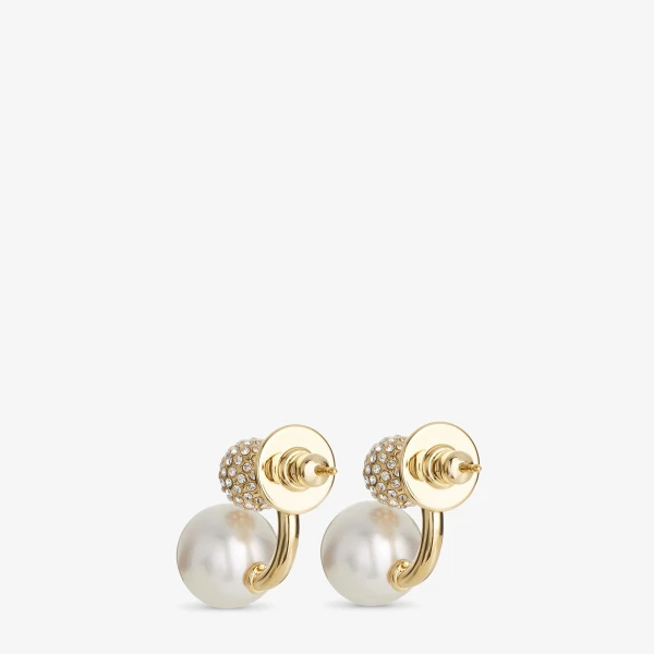 Gold, White and Crystal Jimmy Choo Aurie Earrings, view 4 | Earrings