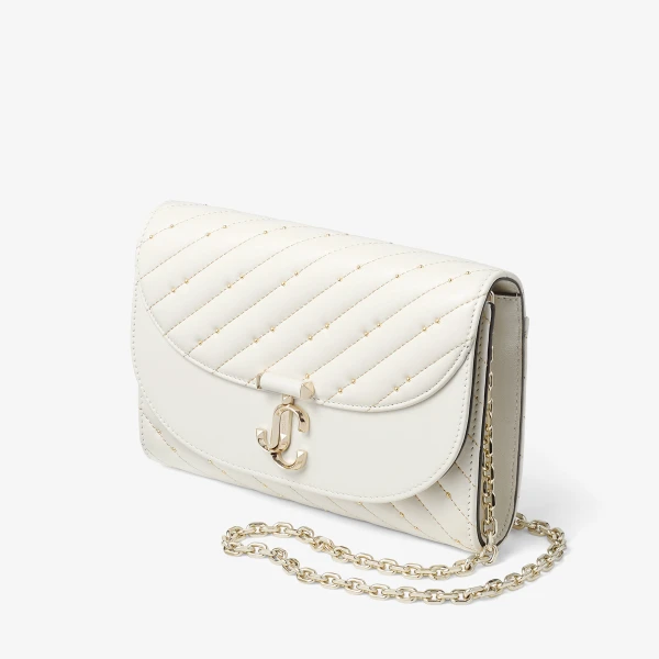 Latte and Shiny Gold Jimmy Choo Avenue Curve Clutch, view 3 | Clutch Bags