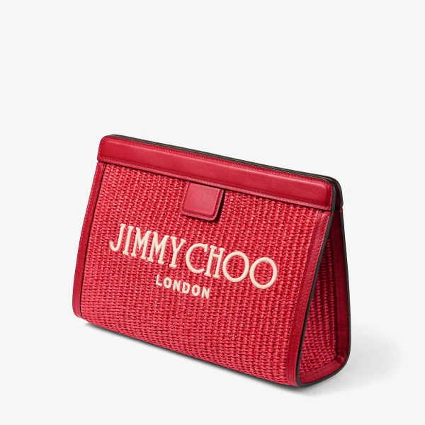 Ruby Red and Light Gold Jimmy Choo Avenue London Pouch, view 3 | Clutch Bags