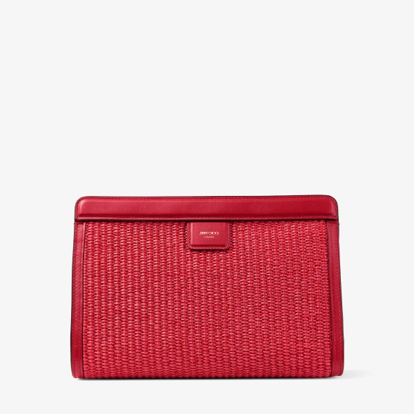 Ruby Red and Light Gold Jimmy Choo Avenue London Pouch, view 5 | Clutch Bags