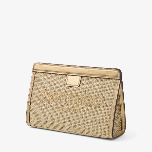 Gold and Dark Cappuccino Jimmy Choo Avenue Pouch, view 3 | Clutch Bags
