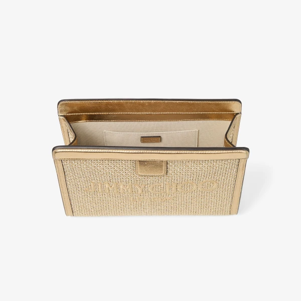 Gold and Dark Cappuccino Jimmy Choo Avenue Pouch, view 4 | Clutch Bags