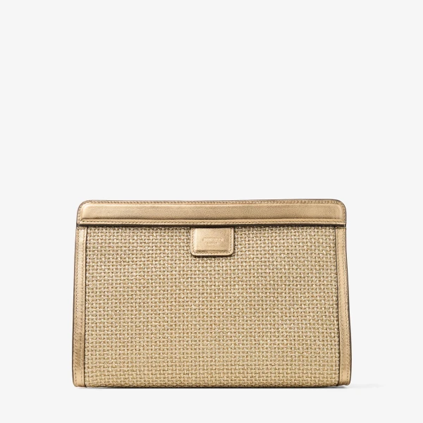 Gold and Dark Cappuccino Jimmy Choo Avenue Pouch, view 5 | Clutch Bags