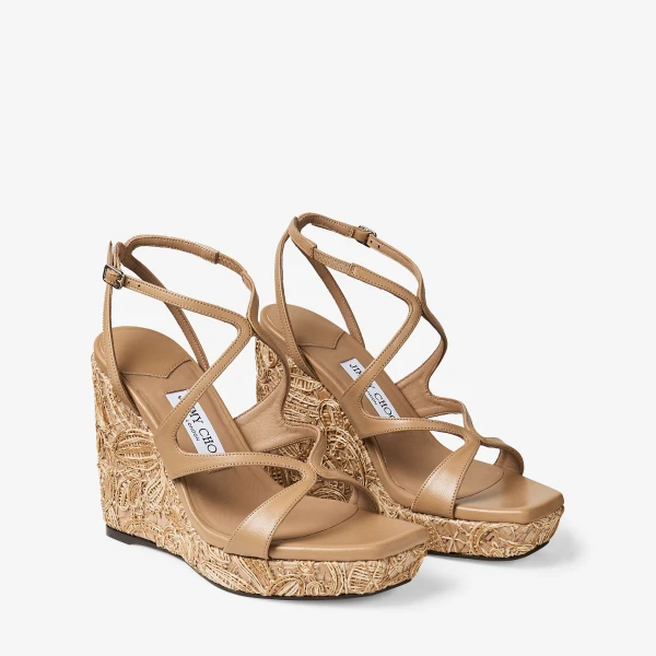 Cappuccino and Natural Jimmy Choo Ayla 110 Wedges, view 3 | Sandals