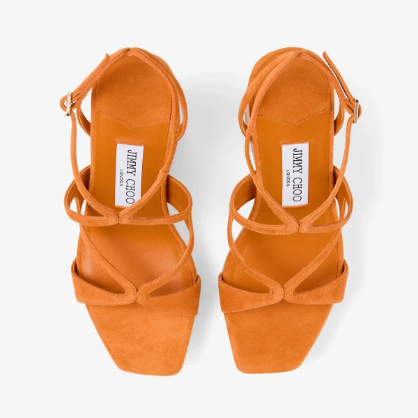 Sunset Orange and Natural Mix Jimmy Choo Ayla 110 Wedges, view 5 | Sandals