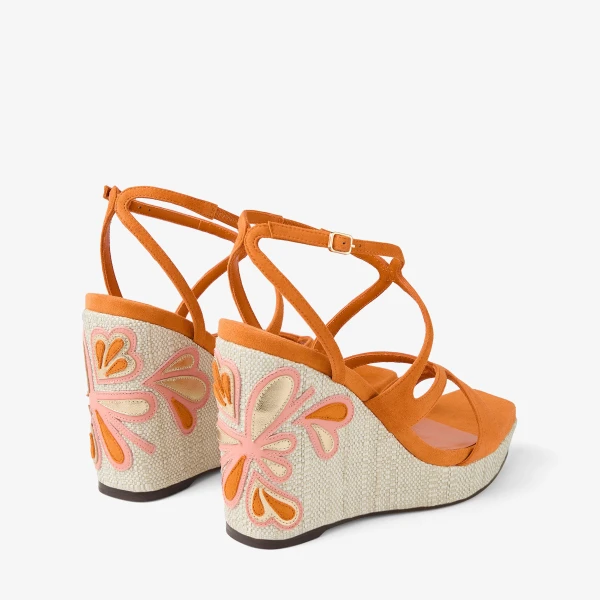 Sunset Orange and Natural Mix Jimmy Choo Ayla 110 Wedges, view 6 | Sandals