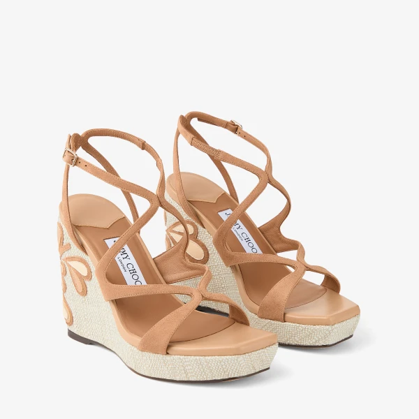Toffee and Natural Mix Jimmy Choo Ayla 110 Wedges, view 3 | Sandals