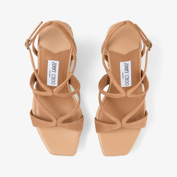 Toffee and Natural Mix Jimmy Choo Ayla 110 Wedges, view 5 | Sandals
