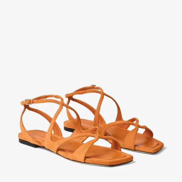 Sunset Orange Jimmy Choo Ayla Flat, view 3 | Sandals