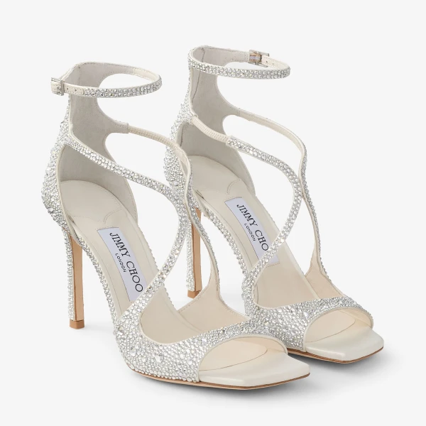Ivory and Crystal Jimmy Choo Azia 95 Pumps, view 3 | Heels