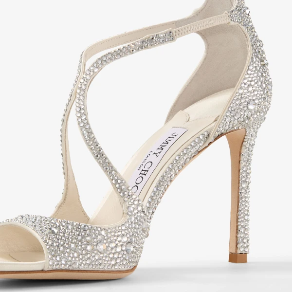 Ivory and Crystal Jimmy Choo Azia 95 Pumps, view 4 | Heels