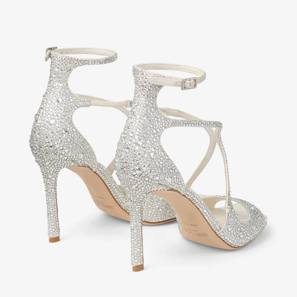 Ivory and Crystal Jimmy Choo Azia 95 Pumps, view 6 | Heels
