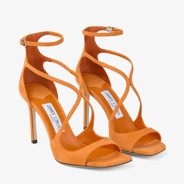 Sunset Orange Jimmy Choo Azia 95 Sandals, view 3 | Sandals
