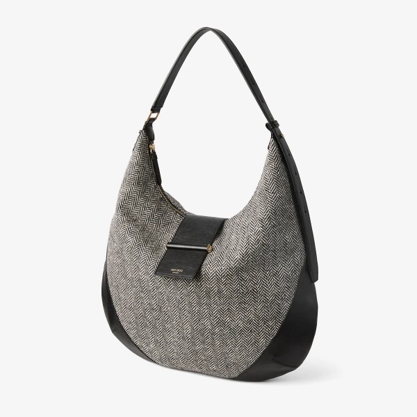 Black, Bamboo Mix and Shiny Gold Jimmy Choo Bar Hobo Medium, view 3 | Shoulder & Crossbody Bags