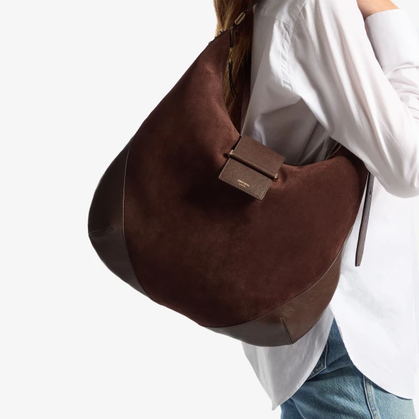 Chocolate and Shiny Gold Jimmy Choo Bar Hobo Medium, view 2 | Shoulder & Crossbody Bags