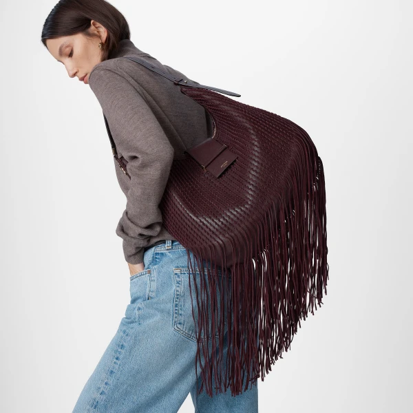 Dark Merlot and Shiny Gold Jimmy Choo Bar Hobo Medium, view 2 | Shoulder & Crossbody Bags