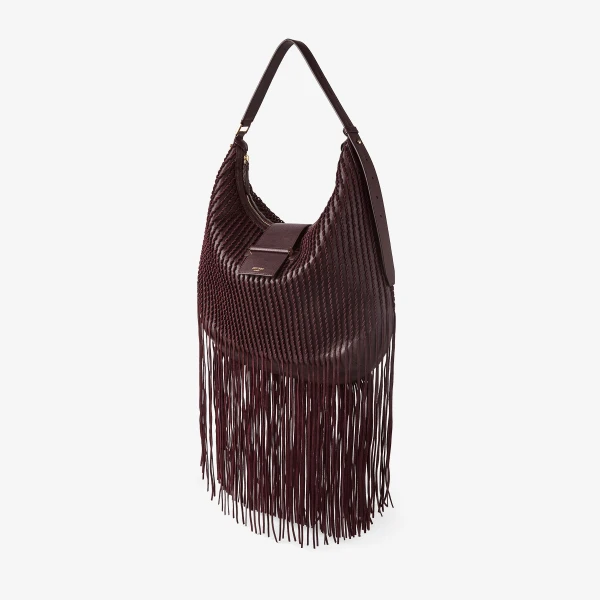 Dark Merlot and Shiny Gold Jimmy Choo Bar Hobo Medium, view 4 | Shoulder & Crossbody Bags