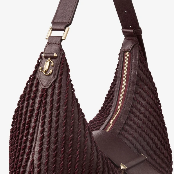 Dark Merlot and Shiny Gold Jimmy Choo Bar Hobo Medium, view 5 | Shoulder & Crossbody Bags