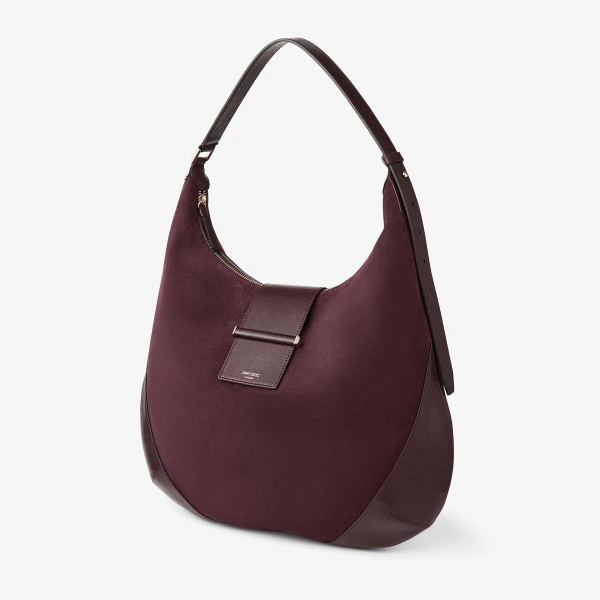 Deep Merlot and Shiny Gold Jimmy Choo Bar Hobo Medium, view 2 | Shoulder & Crossbody Bags