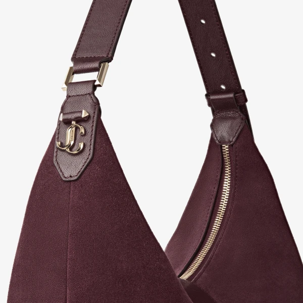 Deep Merlot and Shiny Gold Jimmy Choo Bar Hobo Medium, view 3 | Shoulder & Crossbody Bags